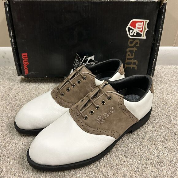 Wilson Staff Golf Spikes Shoes Women's 7.5 Brown White‎ Leather New with Defects - Picture 1 of 11